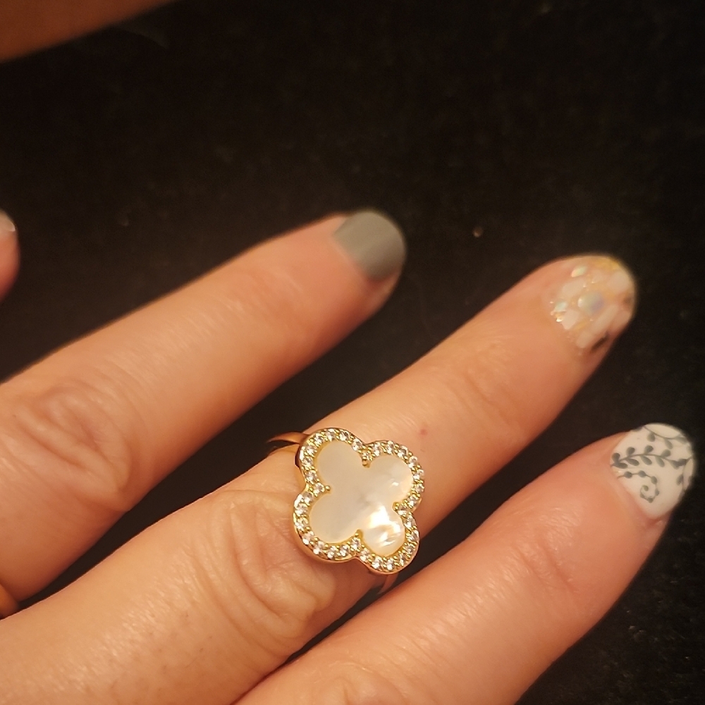 Gold and White Clover Ring